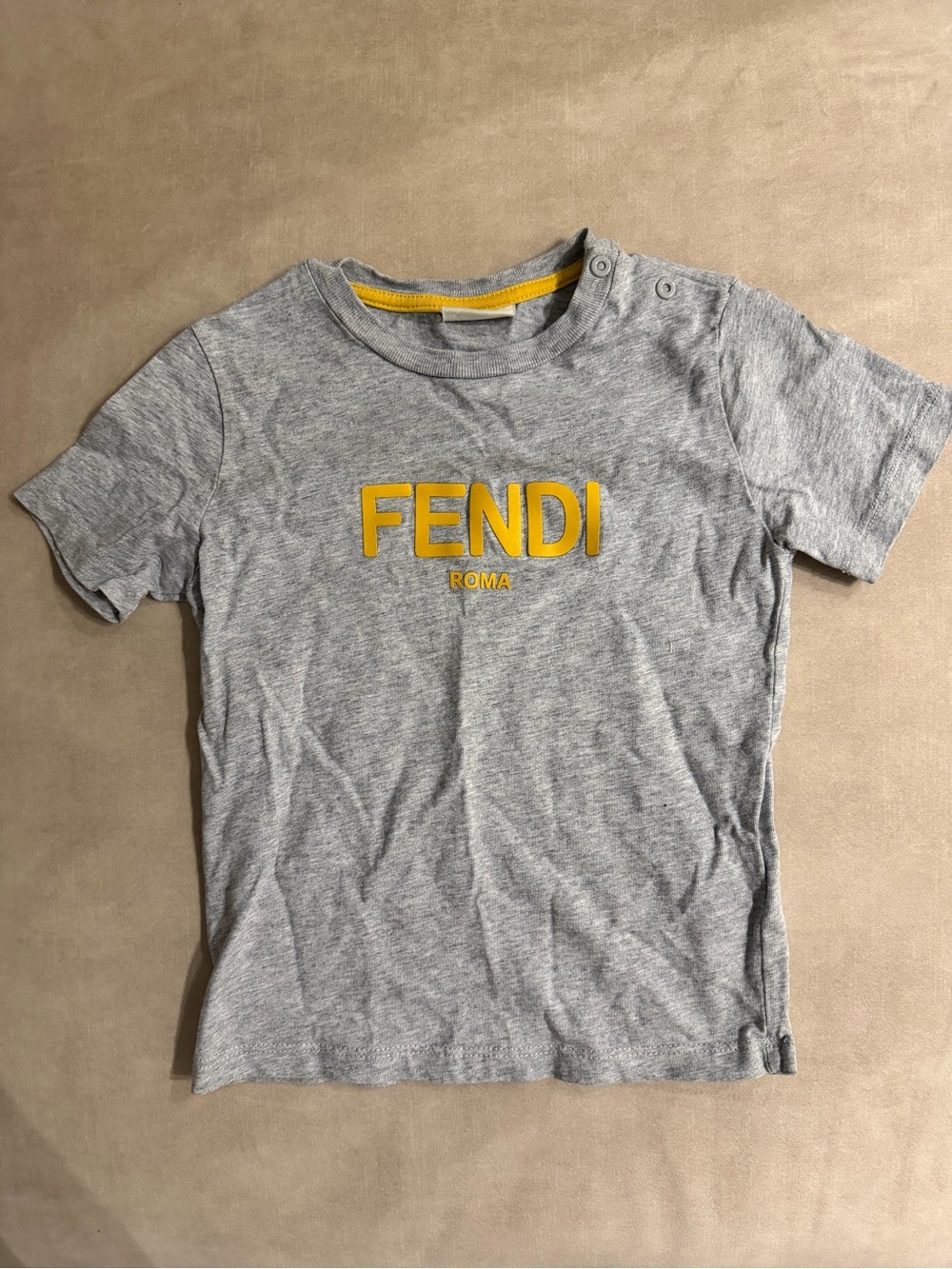 Fendi Kids Grey Tee with Yellow Logo